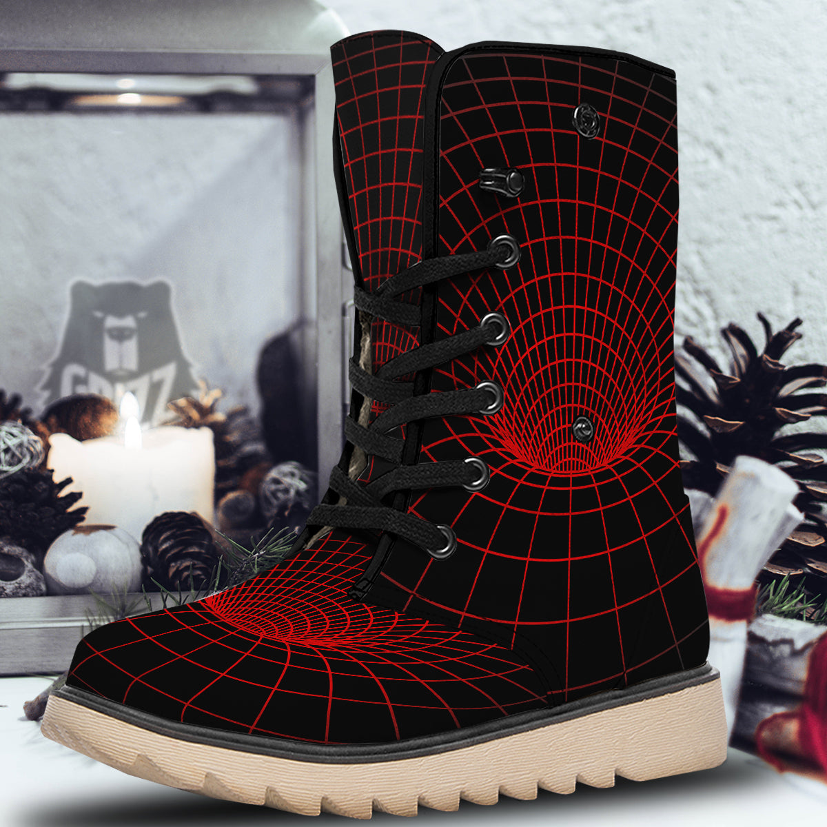 Red Techno Funnel Print Snow Boots-grizzshop