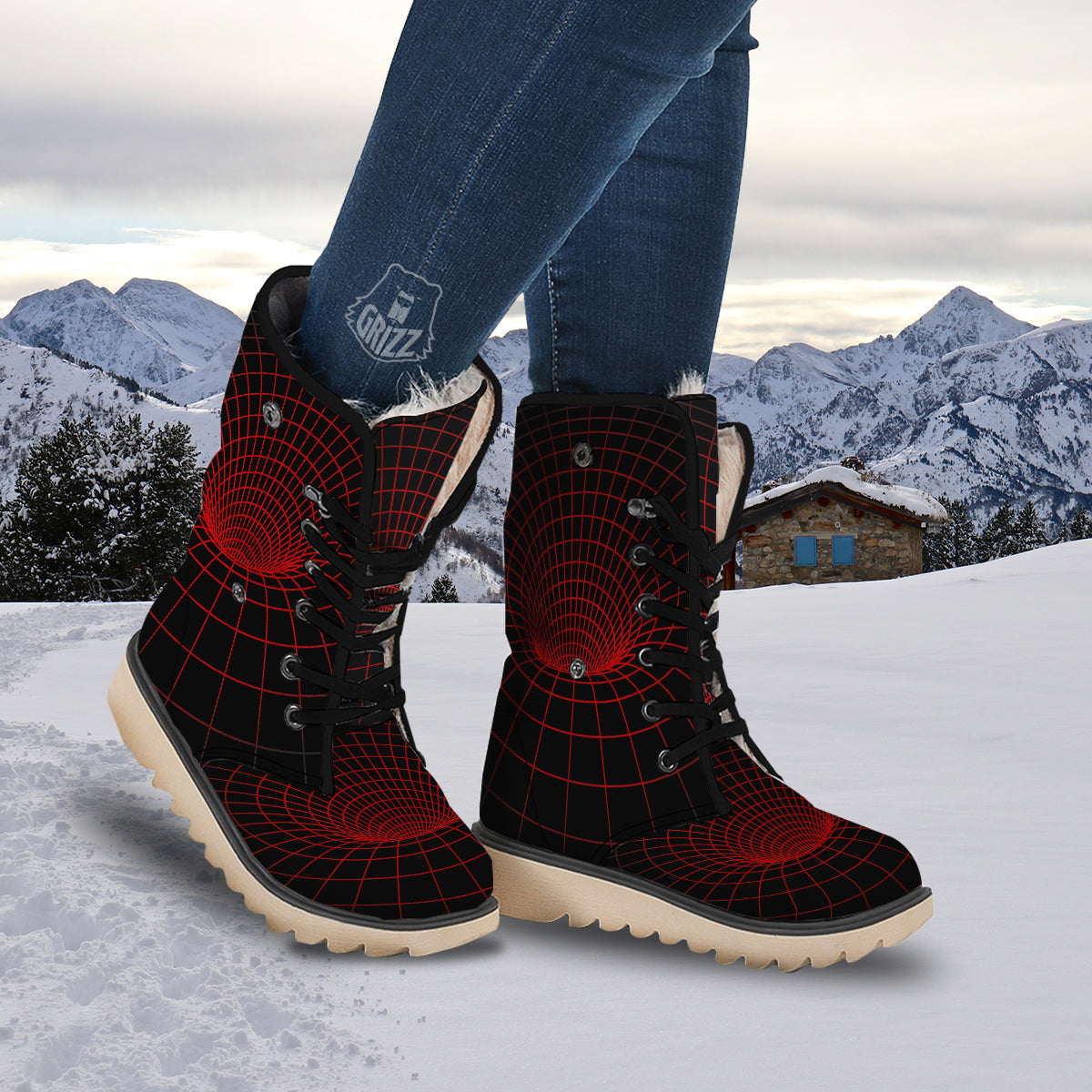 Red Techno Funnel Print Snow Boots-grizzshop