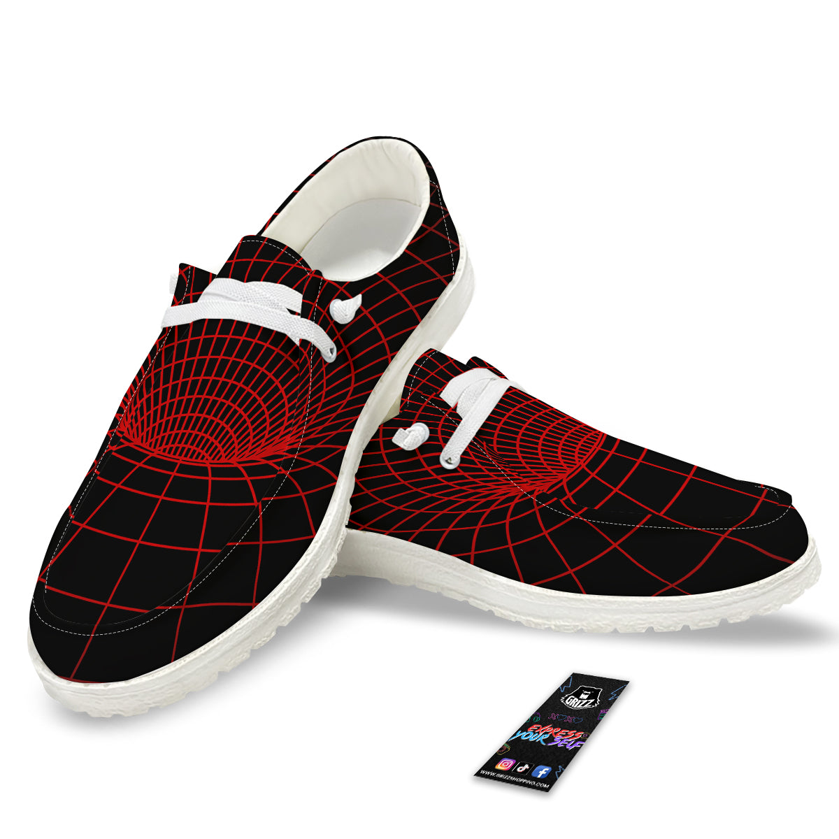 Red Techno Funnel Print White Loafers-grizzshop