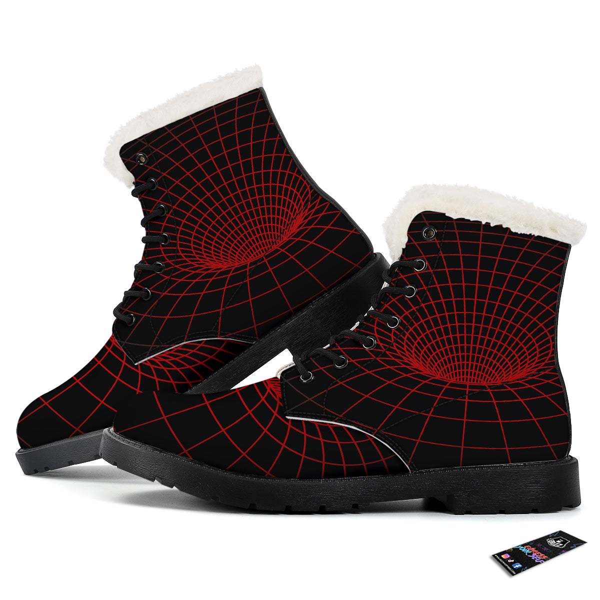 Red Techno Funnel Print Winter Boots-grizzshop
