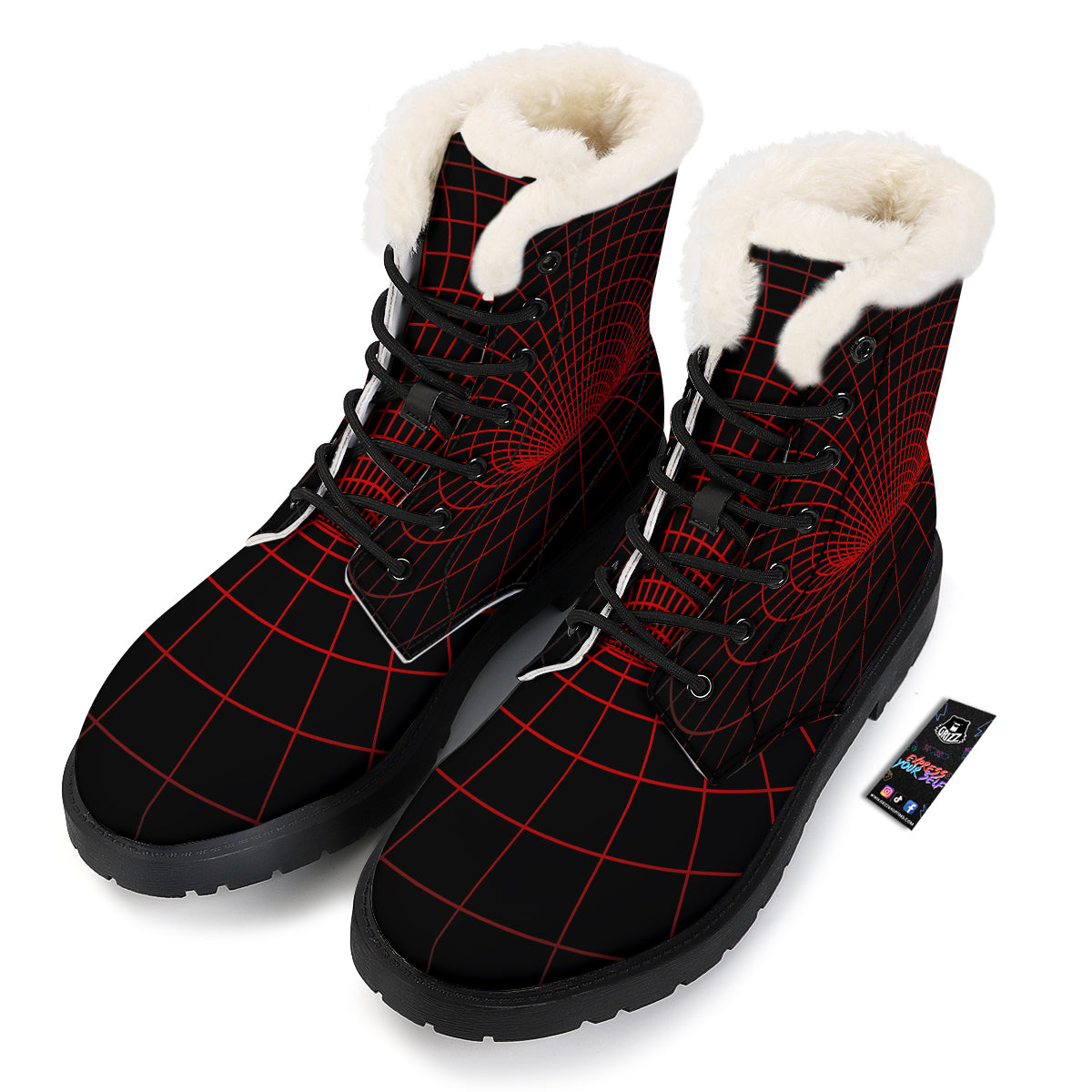 Red Techno Funnel Print Winter Boots-grizzshop
