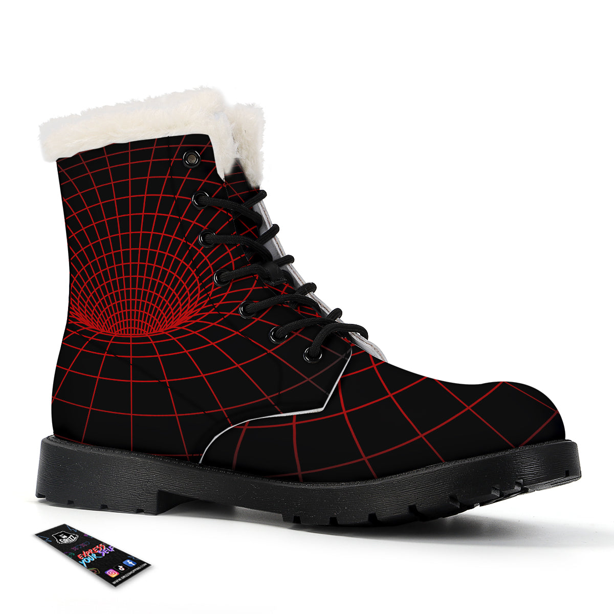 Red Techno Funnel Print Winter Boots-grizzshop
