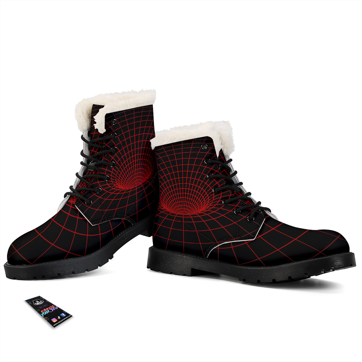 Red Techno Funnel Print Winter Boots-grizzshop