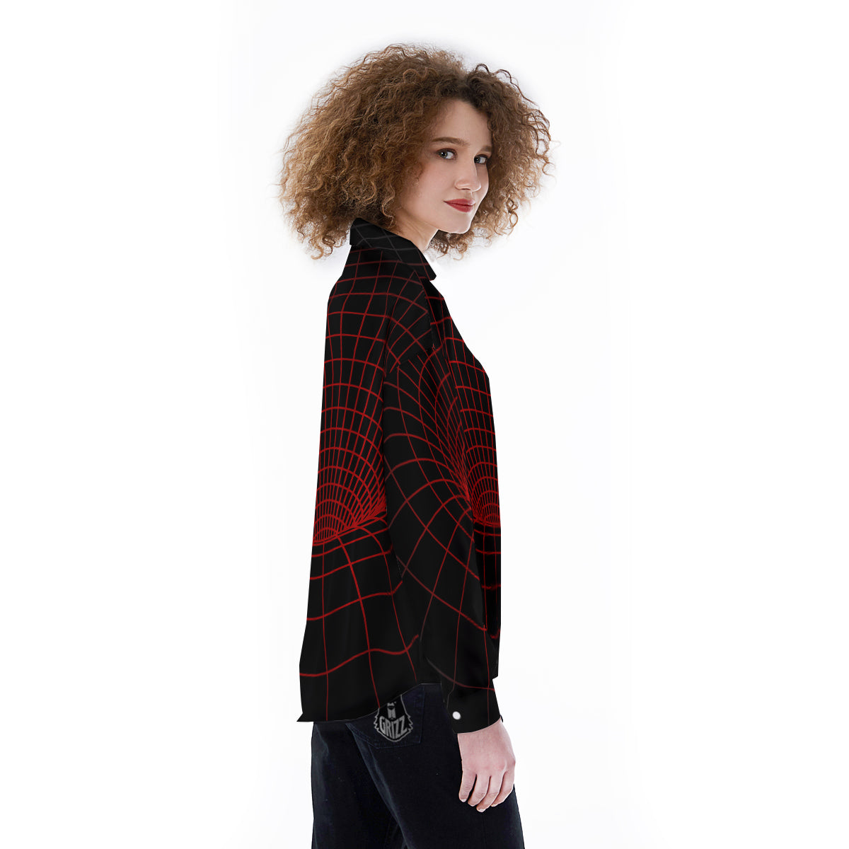 Red Techno Funnel Print Women's Long Sleeve Shirts-grizzshop