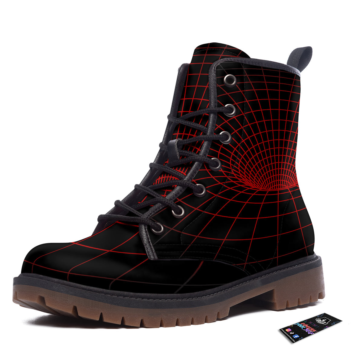 Red Techno Funnel Print Work Boots-grizzshop