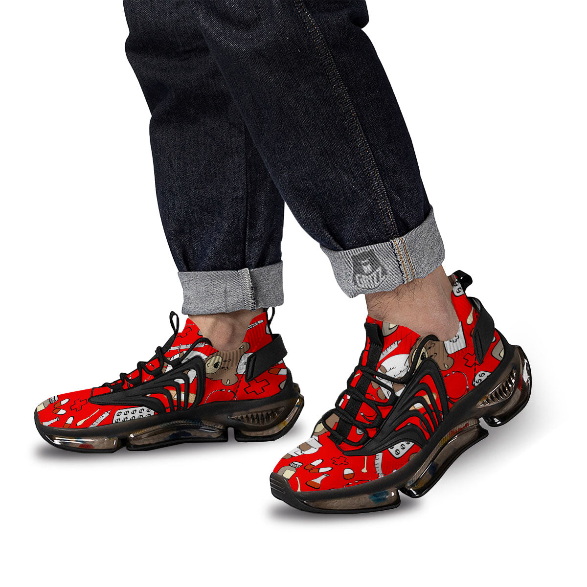 Red Teddy Bear Nurse Black Gym Shoes-grizzshop