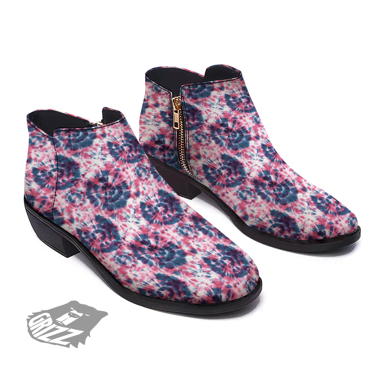 Red Tie Dye Blue Shibori Print Pattern Ankle Boots-grizzshop
