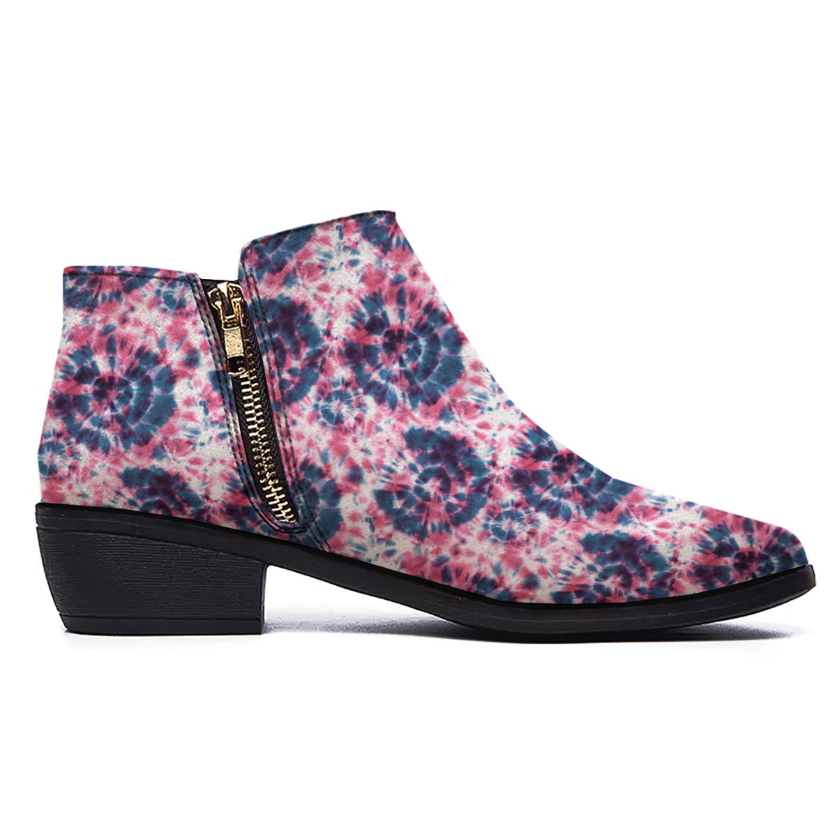 Red Tie Dye Blue Shibori Print Pattern Ankle Boots-grizzshop