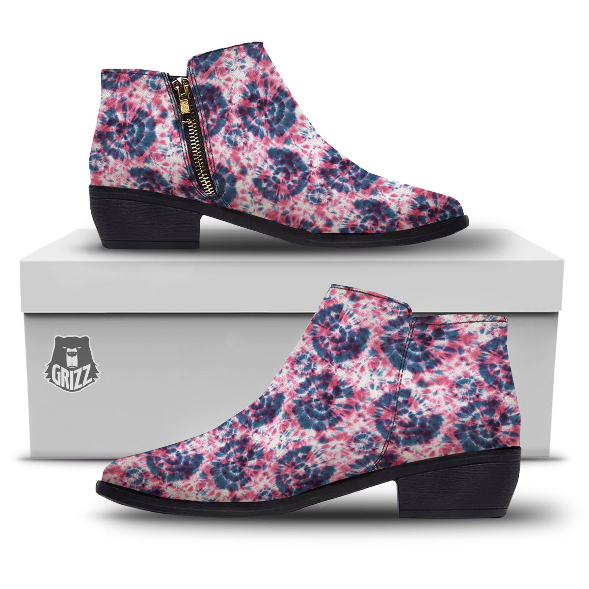 Red Tie Dye Blue Shibori Print Pattern Ankle Boots-grizzshop