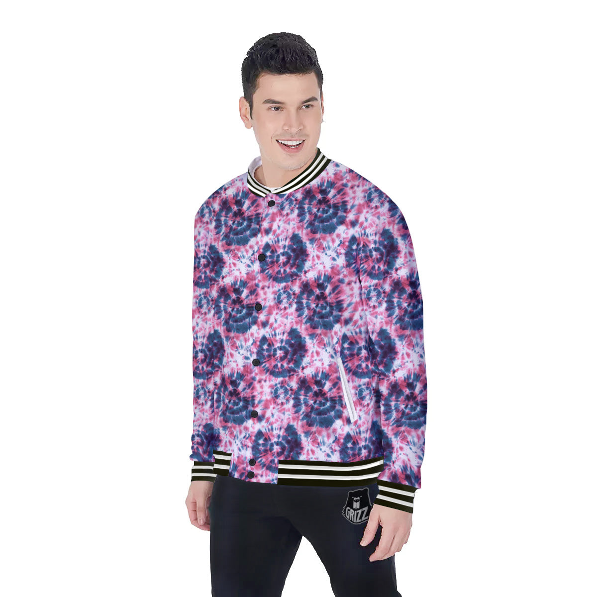 Red Tie Dye Blue Shibori Print Pattern Baseball Jacket-grizzshop