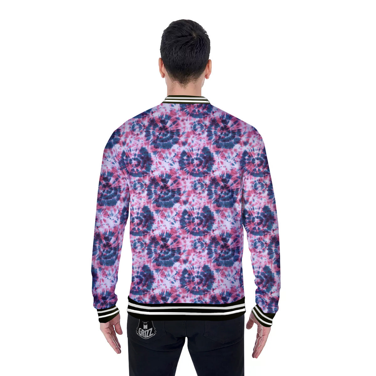 Red Tie Dye Blue Shibori Print Pattern Baseball Jacket-grizzshop