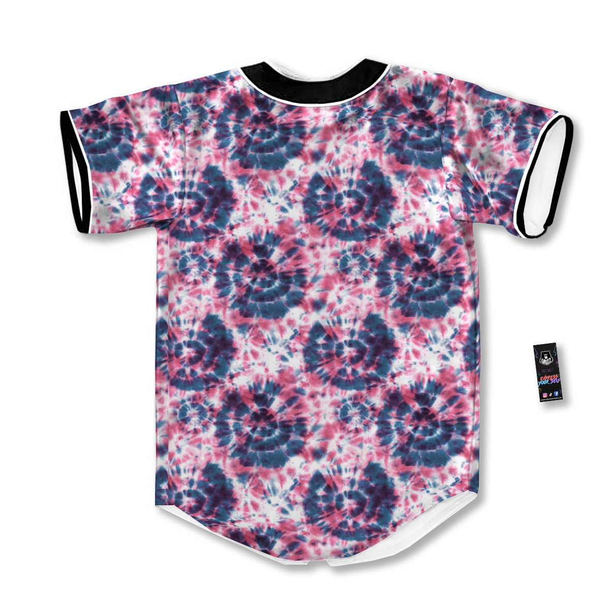 Red Tie Dye Blue Shibori Print Pattern Baseball Jersey-grizzshop