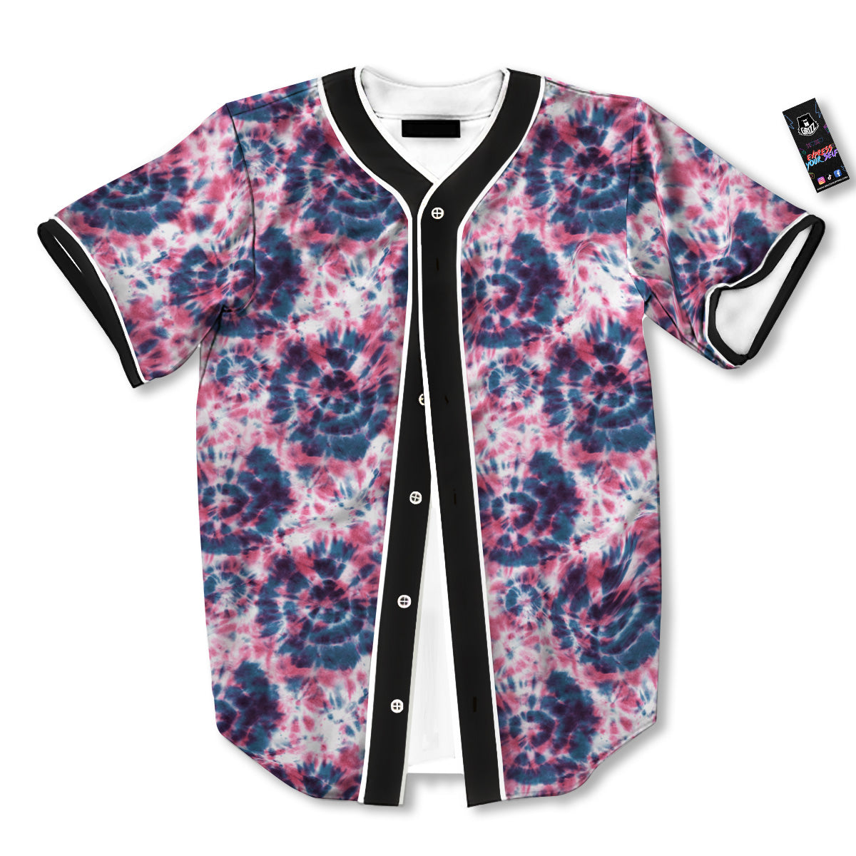 Red Tie Dye Blue Shibori Print Pattern Baseball Jersey-grizzshop