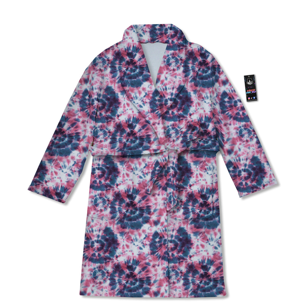 Red Tie Dye Blue Shibori Print Pattern Bathrobe-grizzshop
