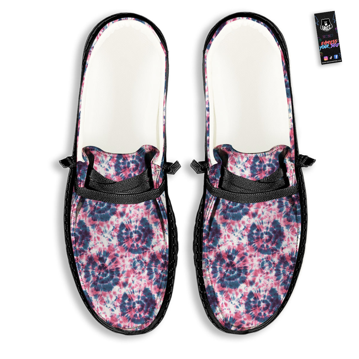 Red Tie Dye Blue Shibori Print Pattern Black Loafers-grizzshop