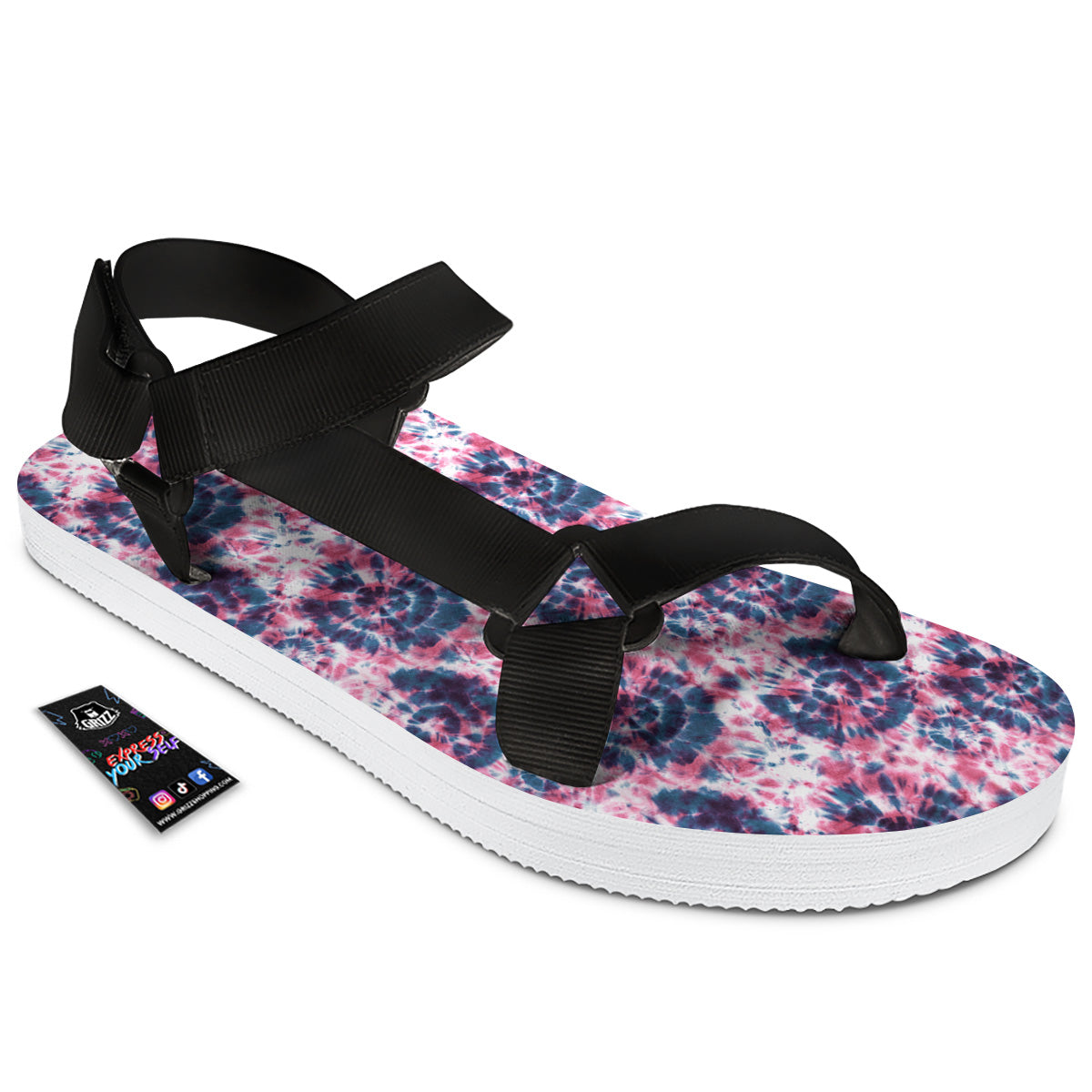 Red Tie Dye Blue Shibori Print Pattern Black Open Toe Sandals-grizzshop