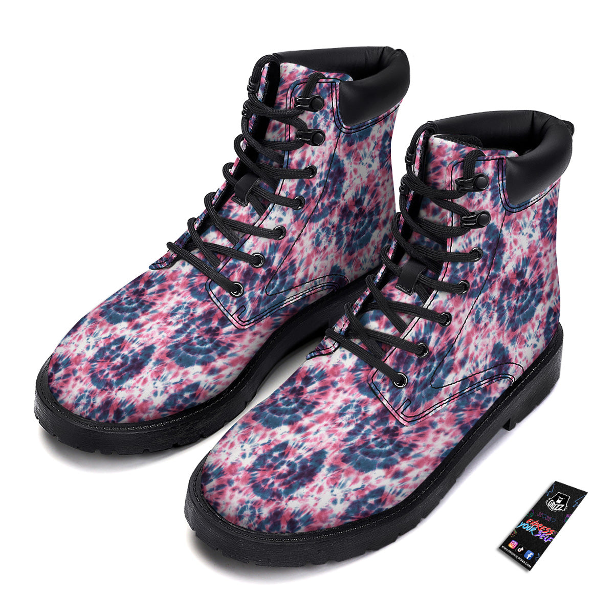 Red Tie Dye Blue Shibori Print Pattern Boots-grizzshop