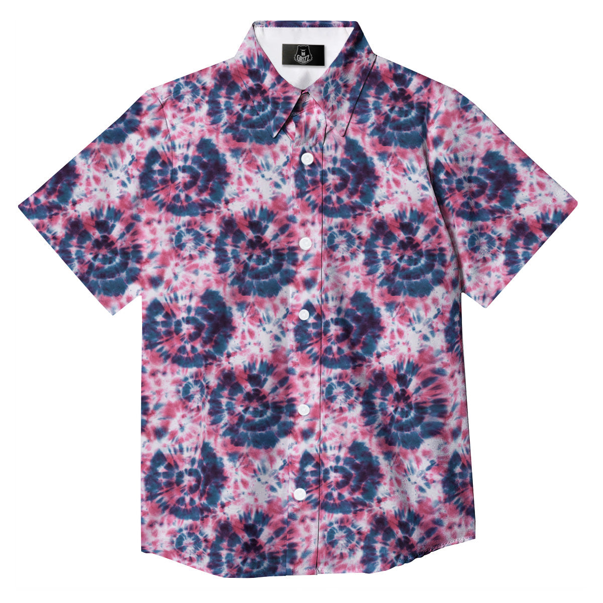 Red Tie Dye Blue Shibori Print Pattern Button Up Shirt-grizzshop