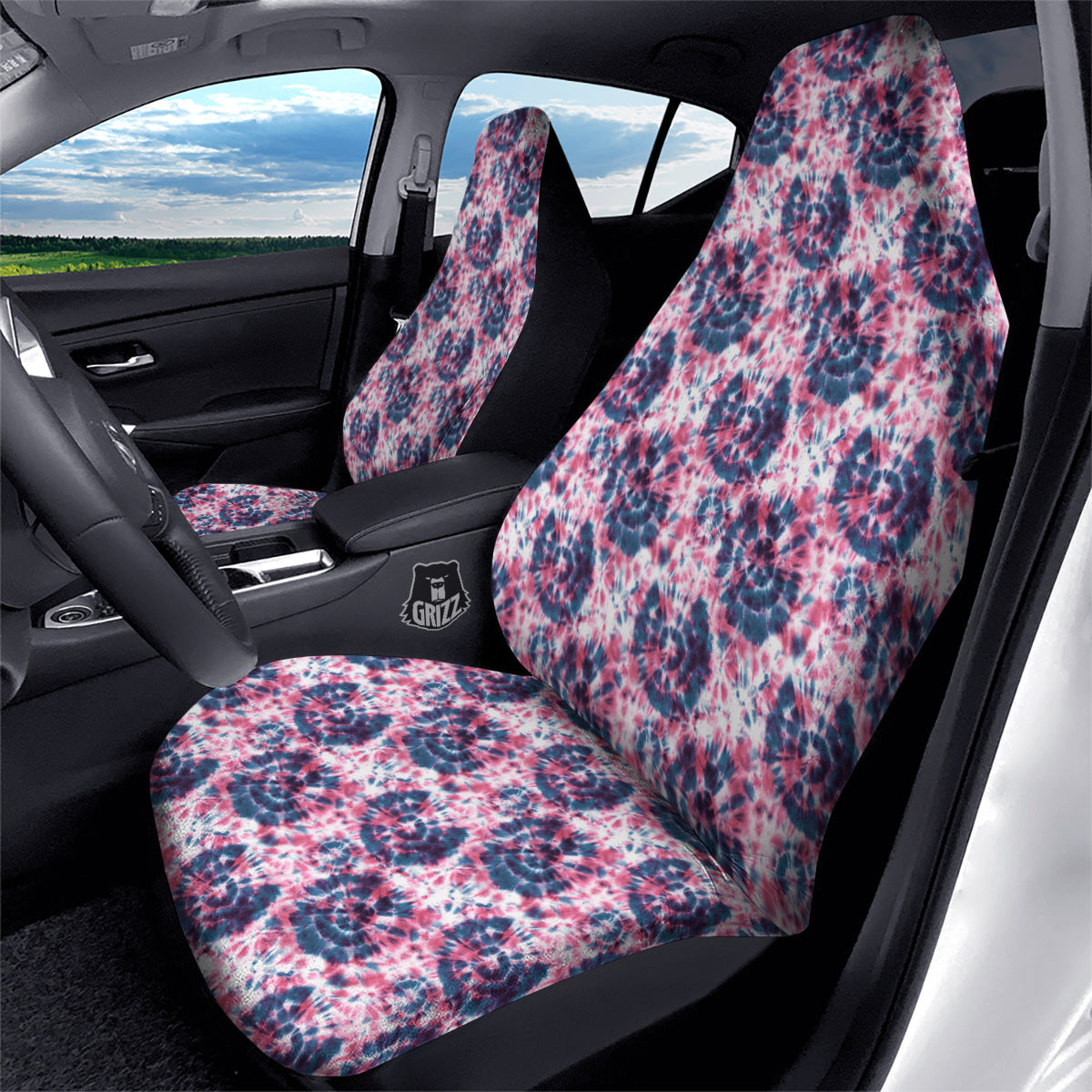 Red Tie Dye Blue Shibori Print Pattern Car Seat Covers-grizzshop