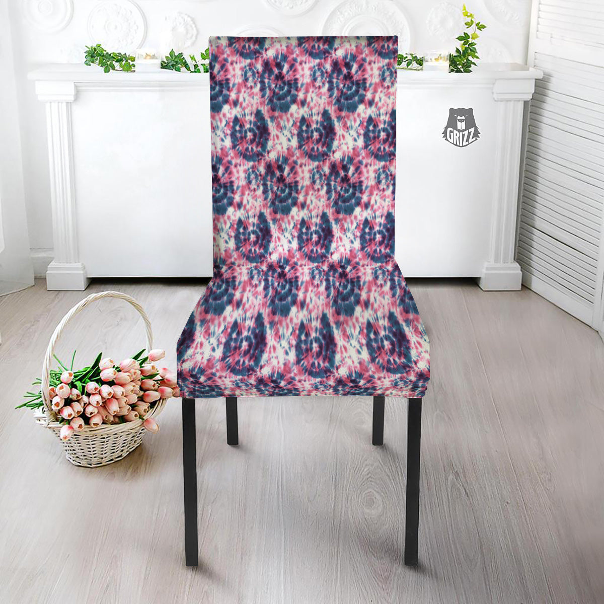 Red Tie Dye Blue Shibori Print Pattern Dining Chair Slipcover-grizzshop
