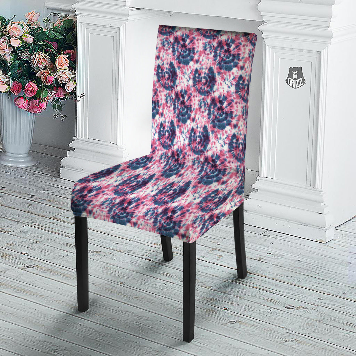 Red Tie Dye Blue Shibori Print Pattern Dining Chair Slipcover-grizzshop