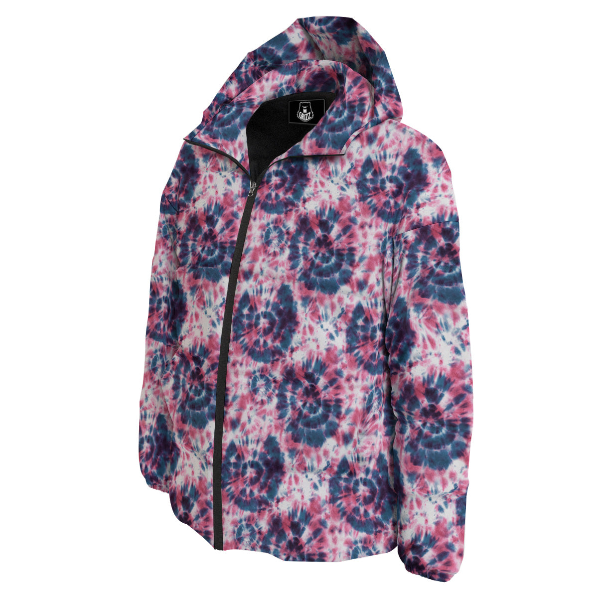 Red Tie Dye Blue Shibori Print Pattern Down Jacket-grizzshop
