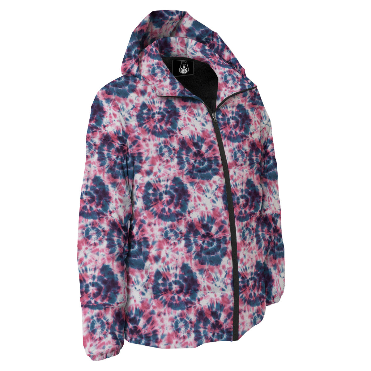 Red Tie Dye Blue Shibori Print Pattern Down Jacket-grizzshop