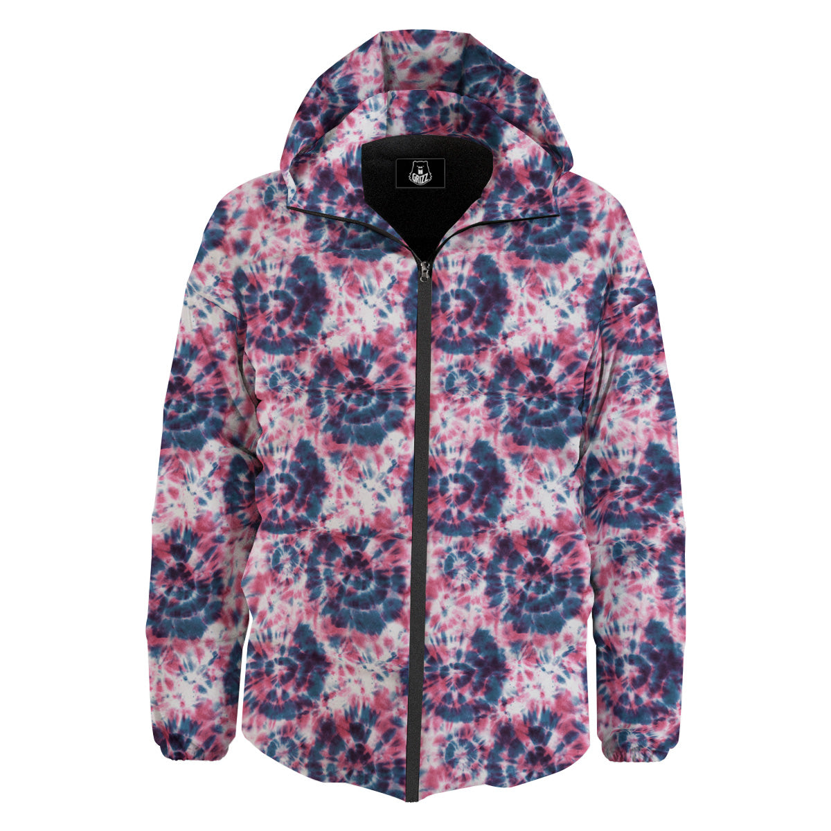 Red Tie Dye Blue Shibori Print Pattern Down Jacket-grizzshop