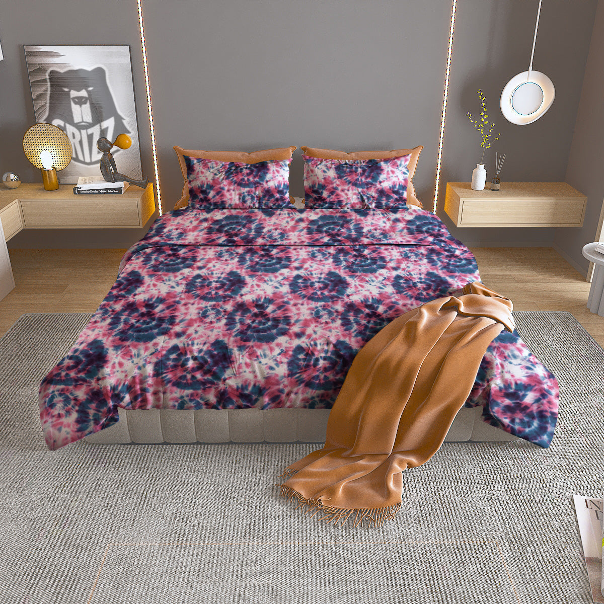 Red Tie Dye Blue Shibori Print Pattern Duvet Cover Bedding Set