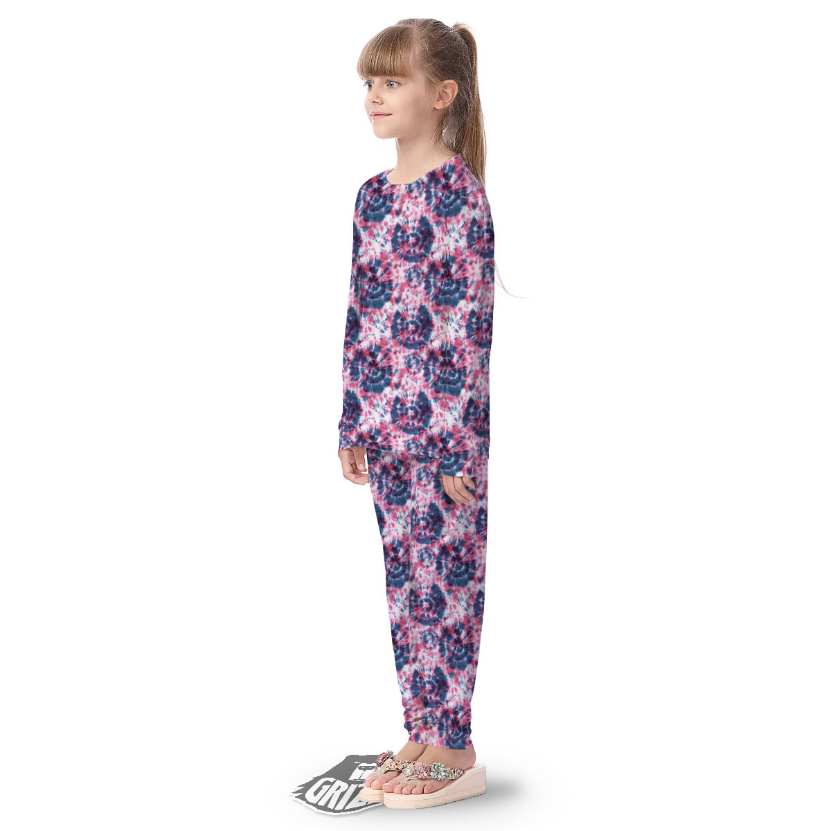 Red Tie Dye Blue Shibori Print Pattern Kid's Pajamas-grizzshop