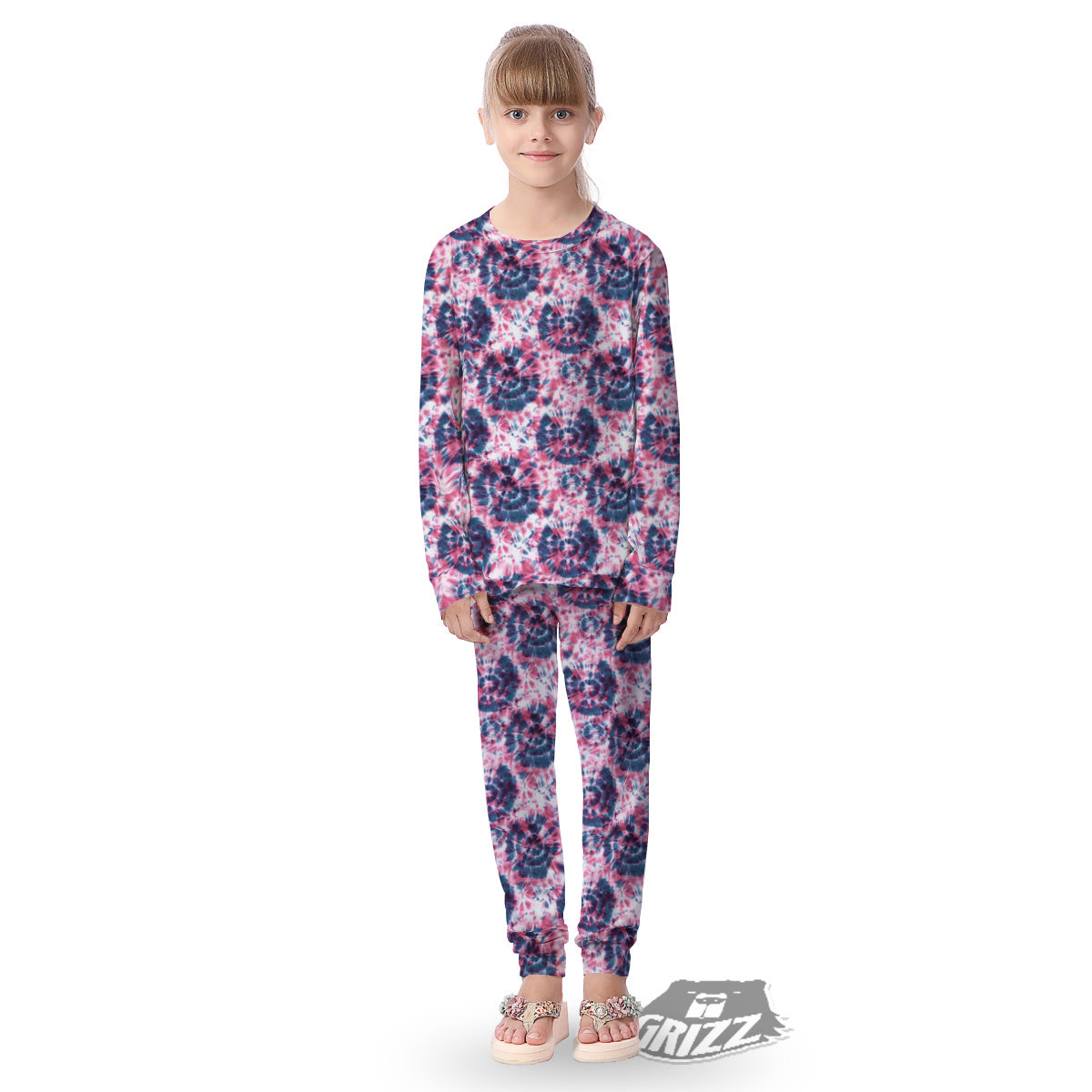 Red Tie Dye Blue Shibori Print Pattern Kid's Pajamas-grizzshop