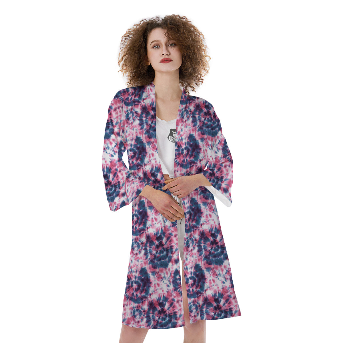 Red Tie Dye Blue Shibori Print Pattern Kimono-grizzshop