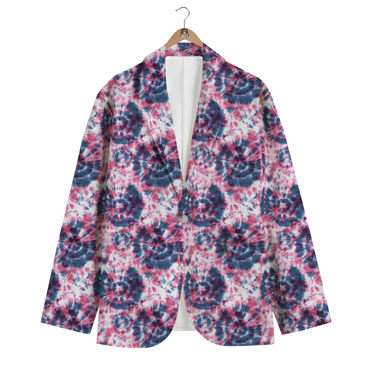 Red Tie Dye Blue Shibori Print Pattern Men's Blazer-grizzshop