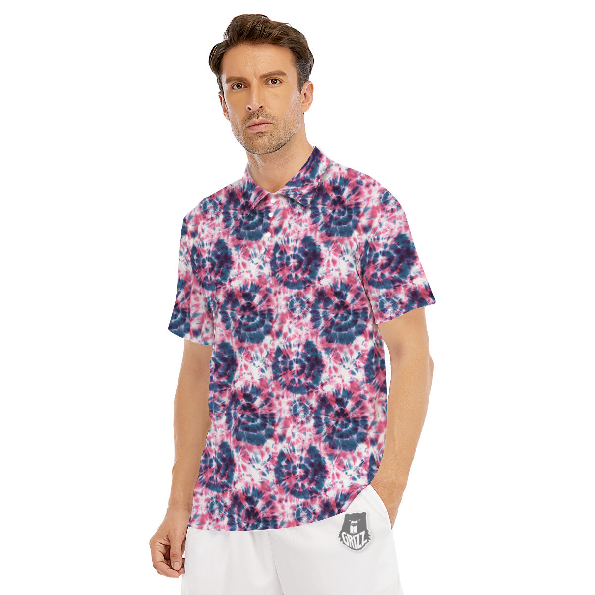 Red Tie Dye Blue Shibori Print Pattern Men's Golf Shirts-grizzshop
