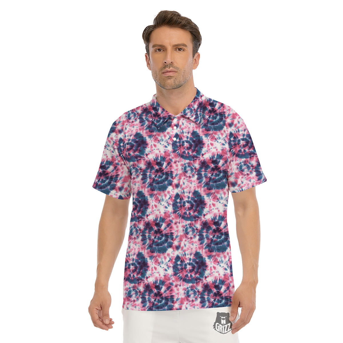 Red Tie Dye Blue Shibori Print Pattern Men's Golf Shirts-grizzshop