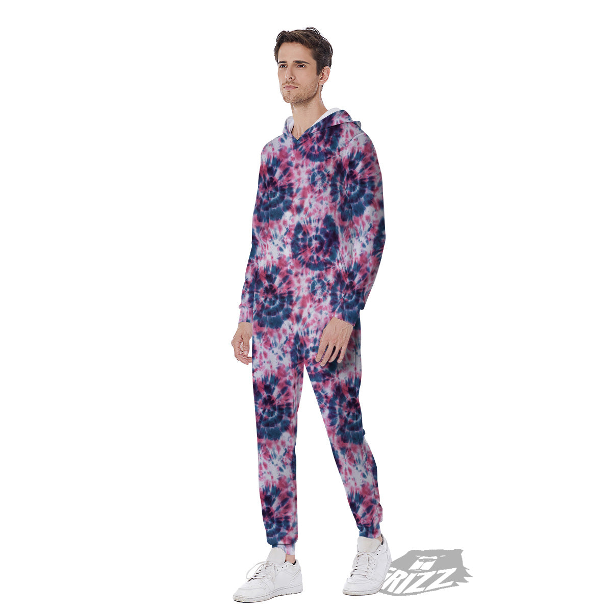 Red Tie Dye Blue Shibori Print Pattern Men's Jumpsuit-grizzshop