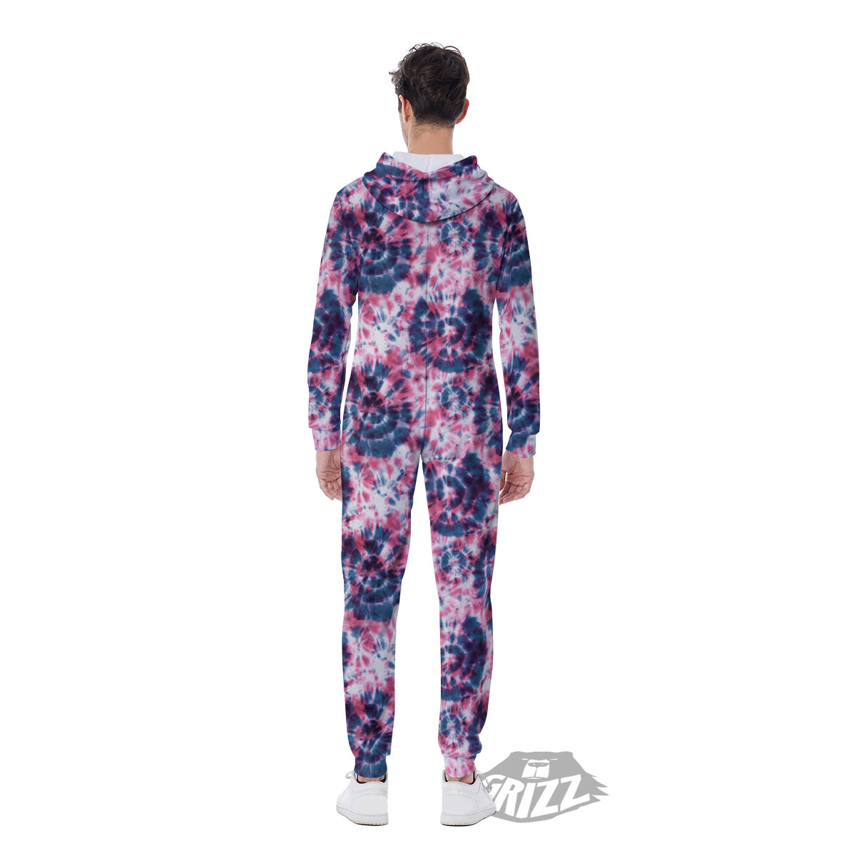 Red Tie Dye Blue Shibori Print Pattern Men's Jumpsuit-grizzshop