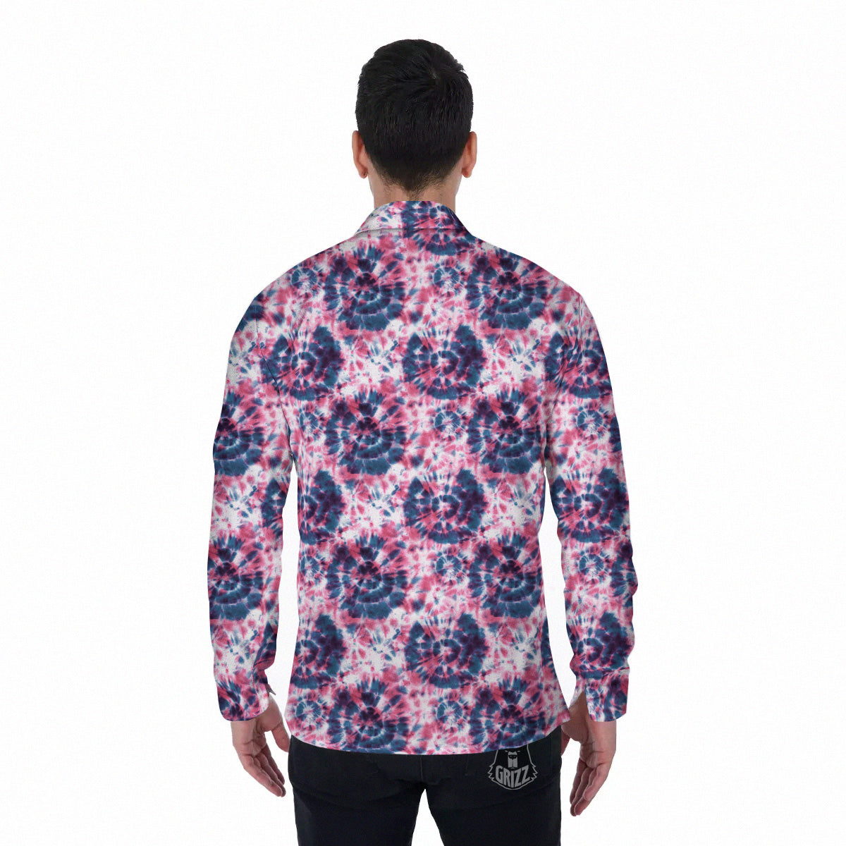 Red Tie Dye Blue Shibori Print Pattern Men's Long Sleeve Shirts-grizzshop