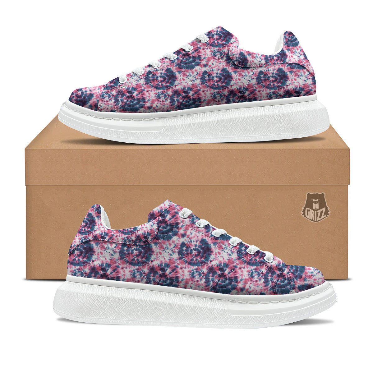 Red Tie Dye Blue Shibori Print Pattern Platform Shoes-grizzshop