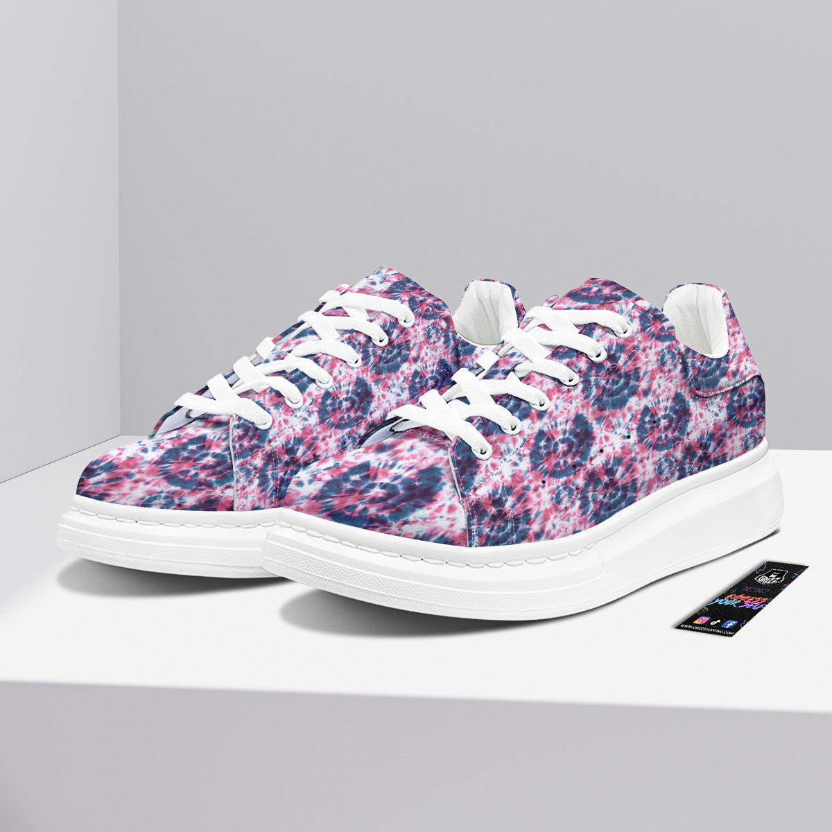 Red Tie Dye Blue Shibori Print Pattern Platform Shoes-grizzshop