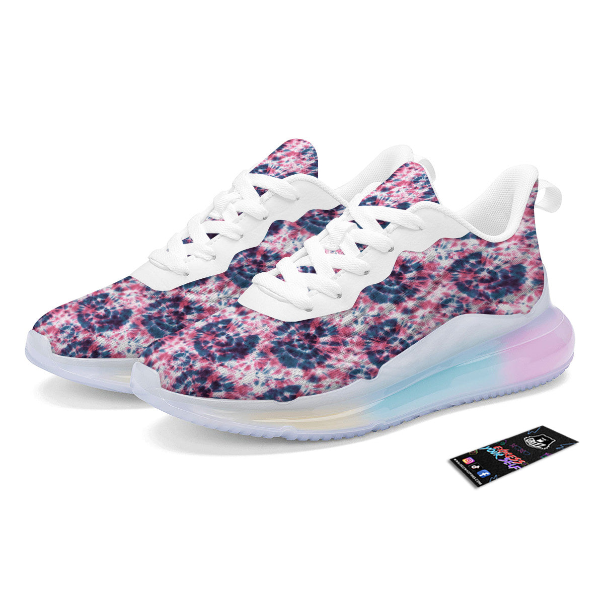 Red Tie Dye Blue Shibori Print Pattern Running Sneakers-grizzshop