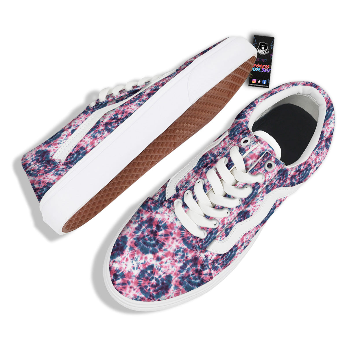 Red Tie Dye Blue Shibori Print Pattern Skate Shoes-grizzshop