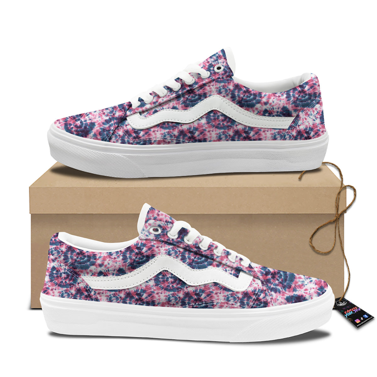 Red Tie Dye Blue Shibori Print Pattern Skate Shoes-grizzshop