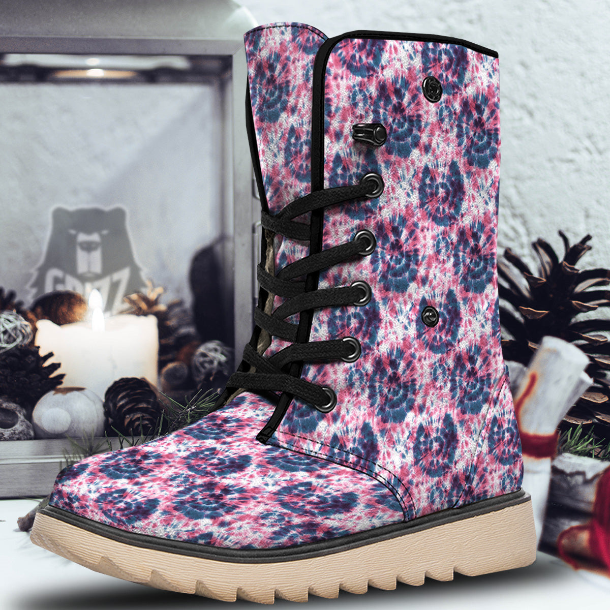 Red Tie Dye Blue Shibori Print Pattern Snow Boots-grizzshop