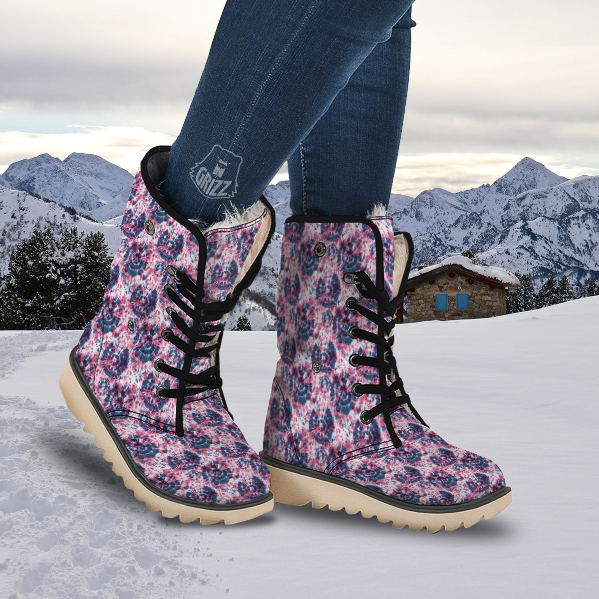 Red Tie Dye Blue Shibori Print Pattern Snow Boots-grizzshop