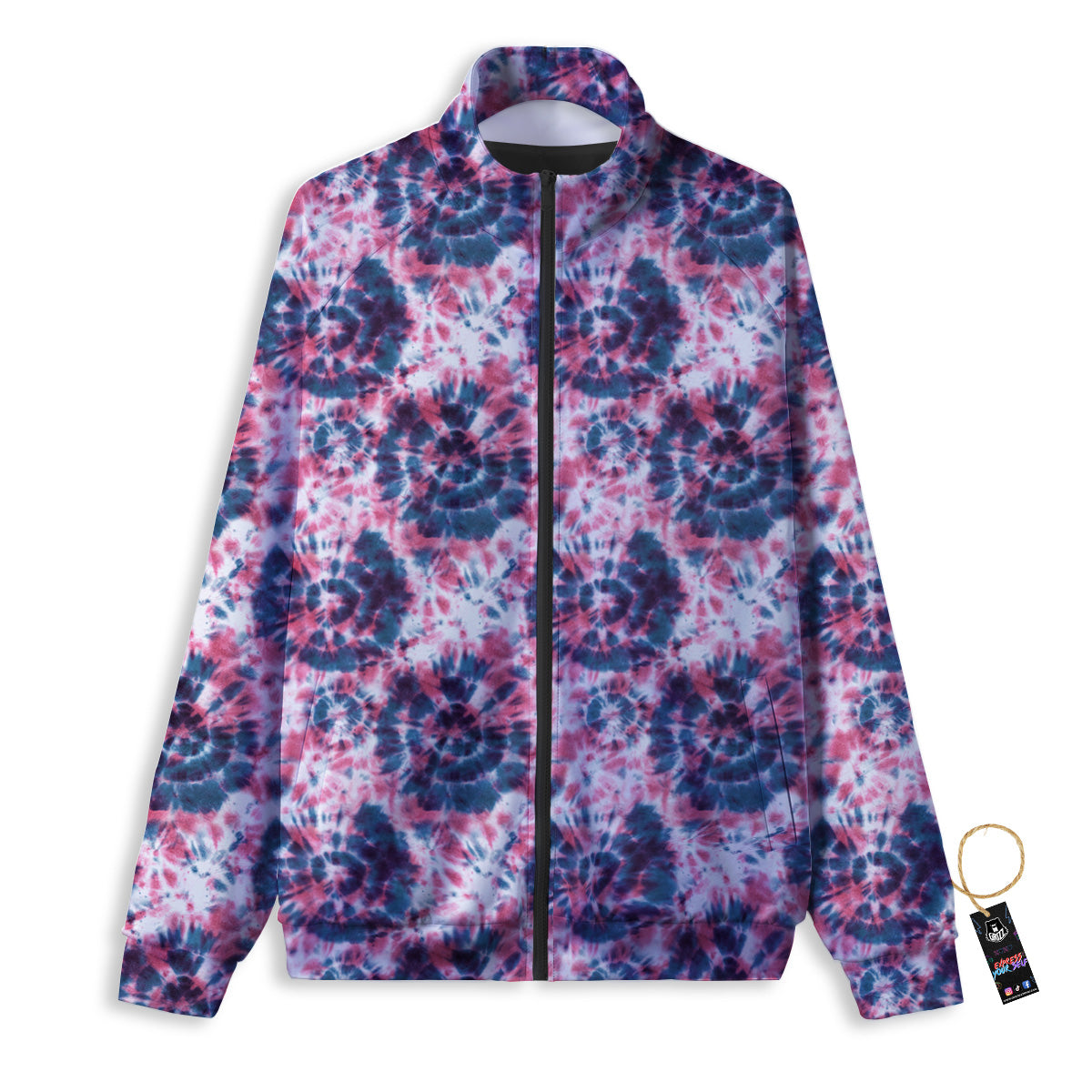 Red Tie Dye Blue Shibori Print Pattern Track Jacket-grizzshop