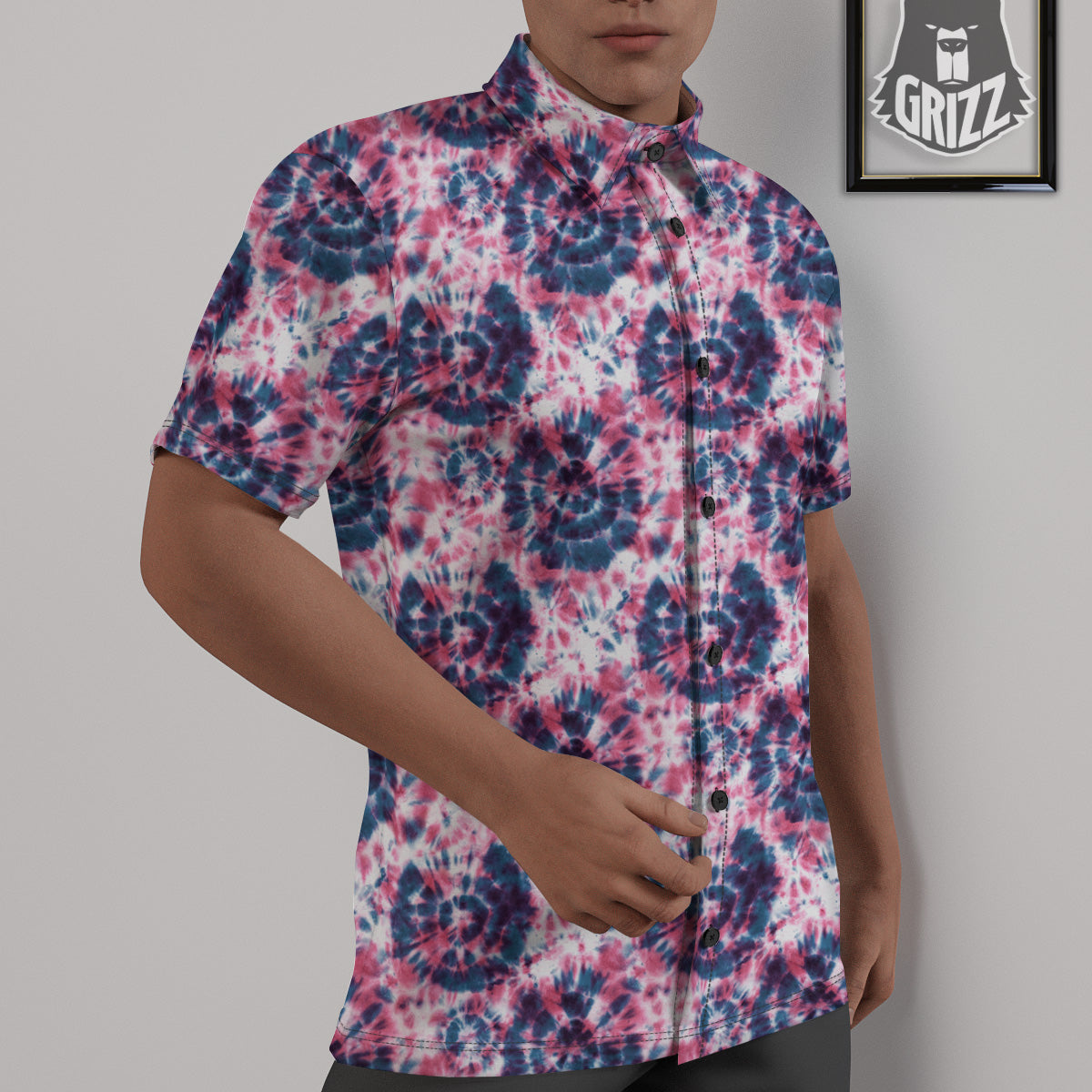 Red Tie Dye Blue Shibori Print Pattern Untucked Shirts-grizzshop