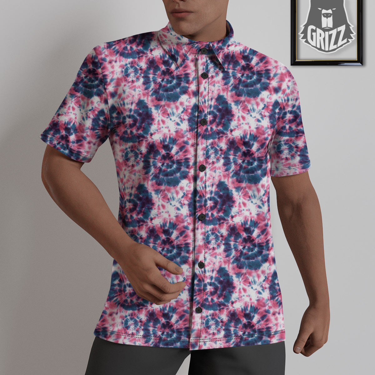 Red Tie Dye Blue Shibori Print Pattern Untucked Shirts-grizzshop