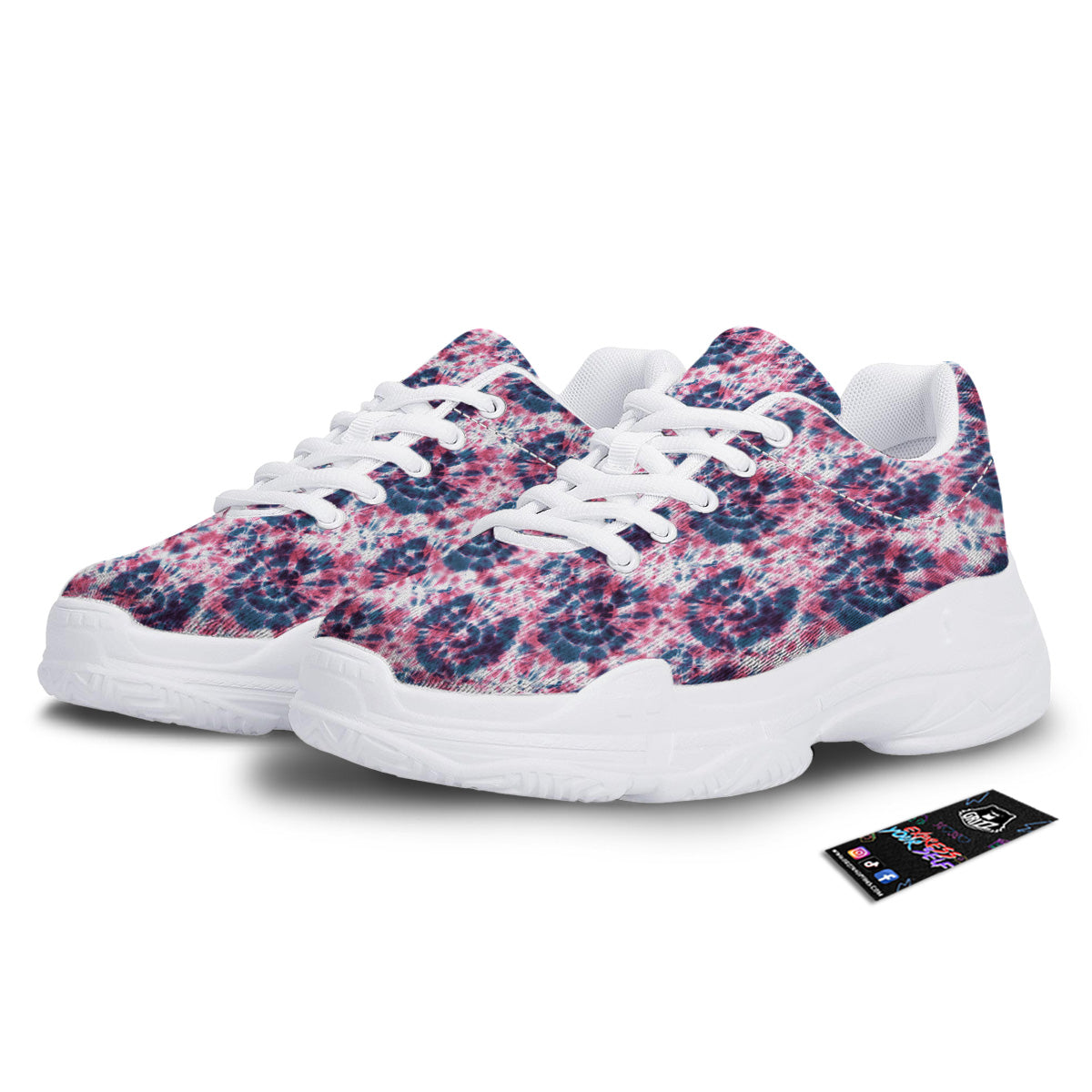Red Tie Dye Blue Shibori Print Pattern White Chunky Shoes-grizzshop
