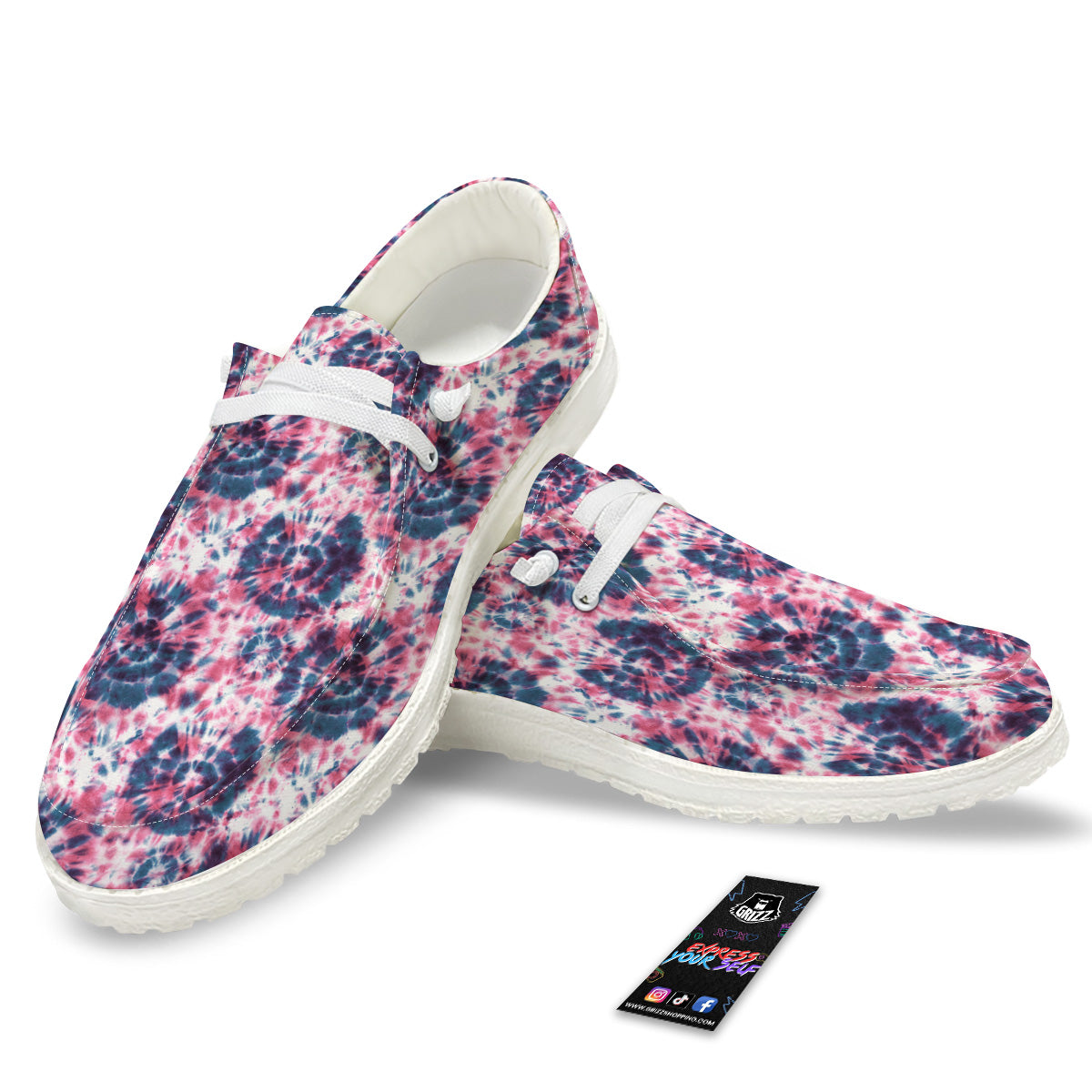 Red Tie Dye Blue Shibori Print Pattern White Loafers-grizzshop